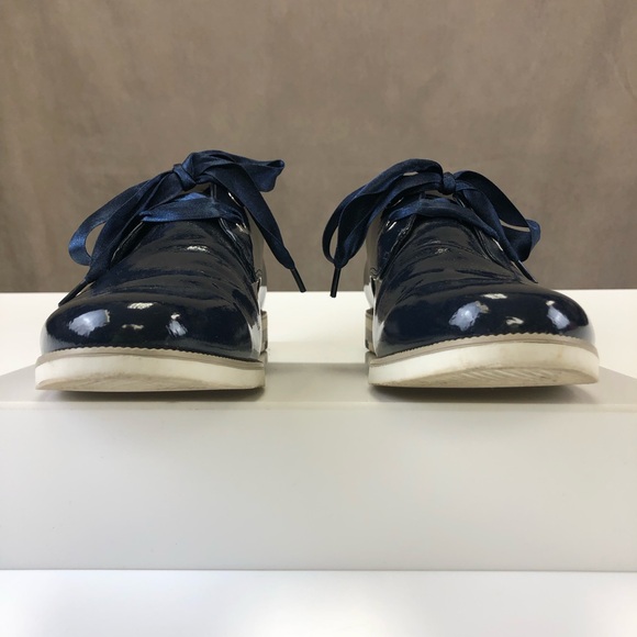 Marco Tozzi navy patent French blue Derby tie up womens shoe Size 40 ribbon lace - Picture 12 of 13